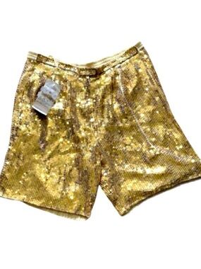 🩳🌈 RINA Z *NWT* Vintage 80s Gold Sequin Shorts | Studio 54 Disco PRIDE |‎ XL